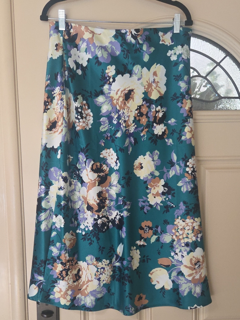 Floral Teal A-Line Midi Skirt, WITH ELASTIC WAIST —Lularoe AUTUMN SKIRT